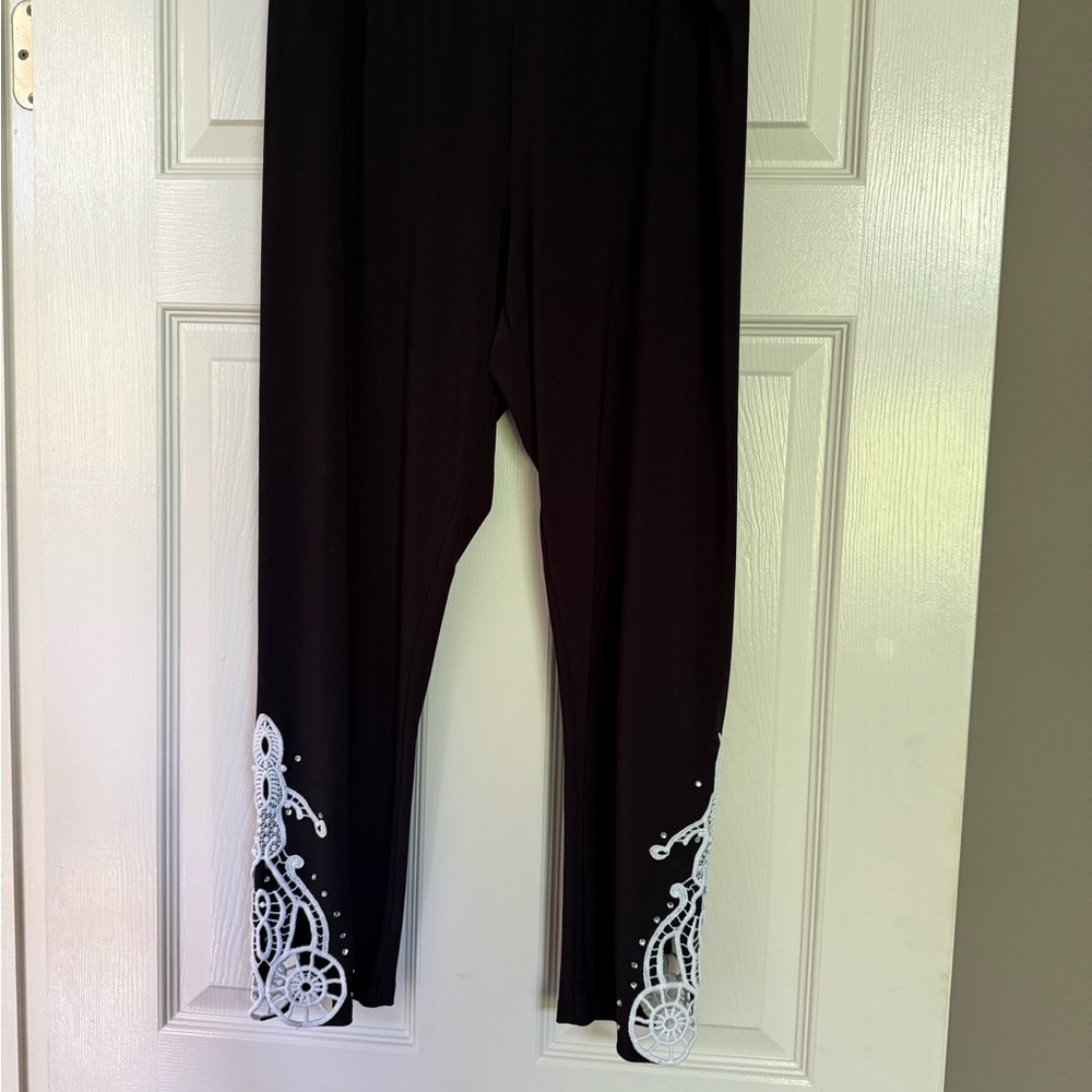 Joseph Ribkoff Black Leggings with Elegant Ankle Embellishments